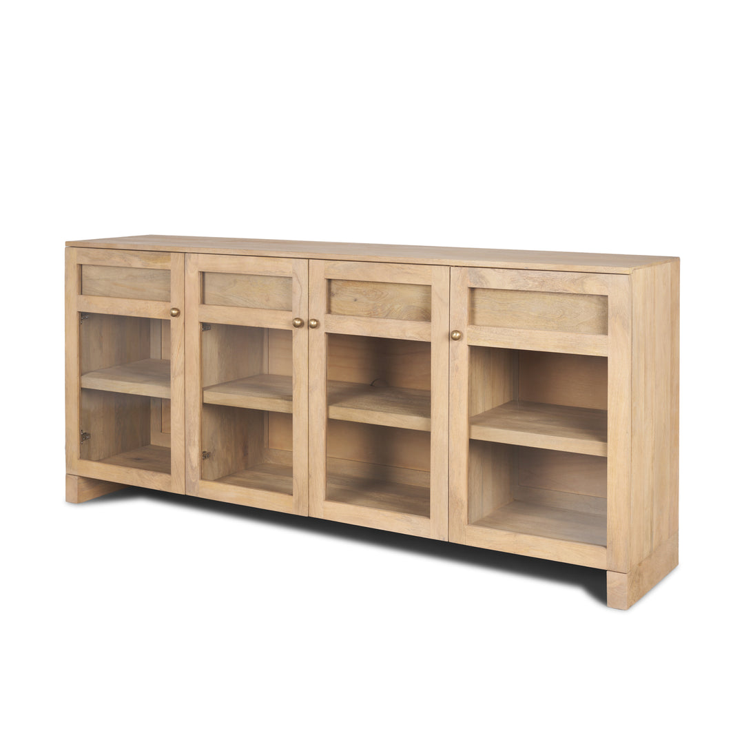 light wooden sideboard with glass doors