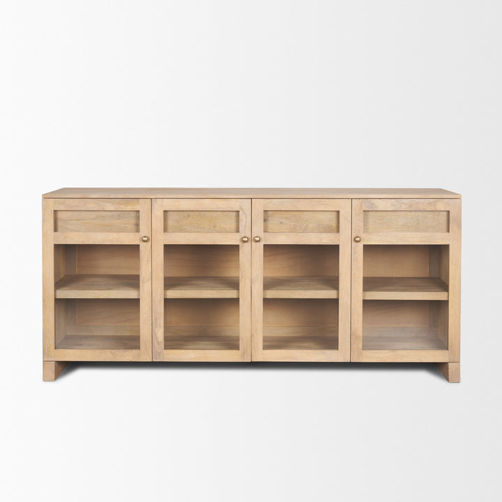 light wooden sideboard with glass doors