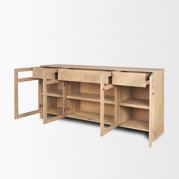 light wooden sideboard with glass doors