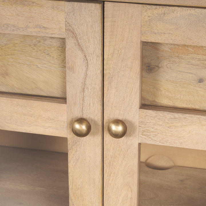 light wooden sideboard with glass doors