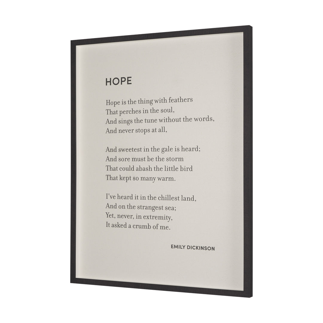 Framed print with Emily Dickinson's poem 'Hope' on a white background