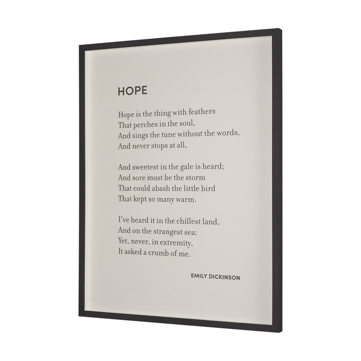 Framed print with Emily Dickinson's poem 'Hope' on a white background