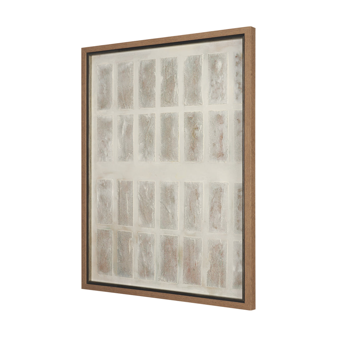 Framed abstract art with a grid pattern on a white background