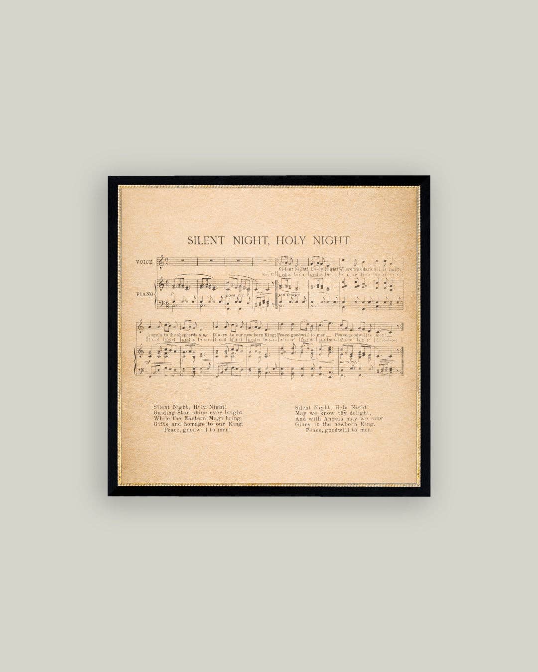 Framed sheet music for 'Silent Night, Holy Night' 