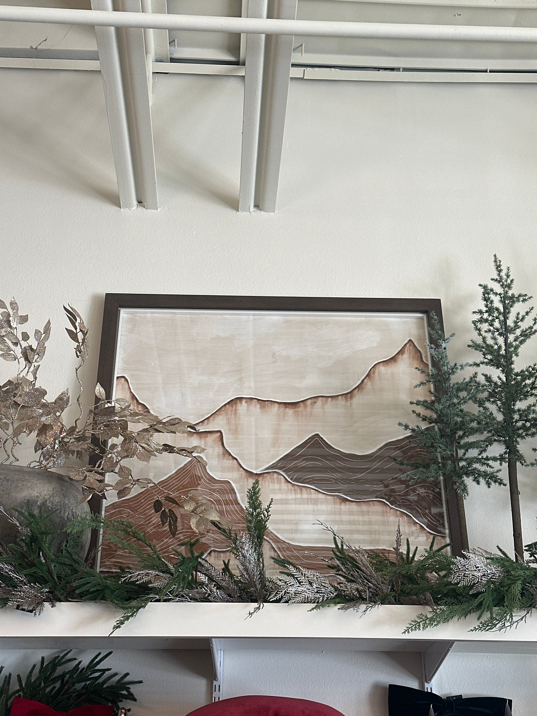 Framed abstract artwork - beige and brown mountain scene