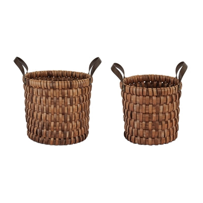 Wooden Woven Baskets, Set of 2