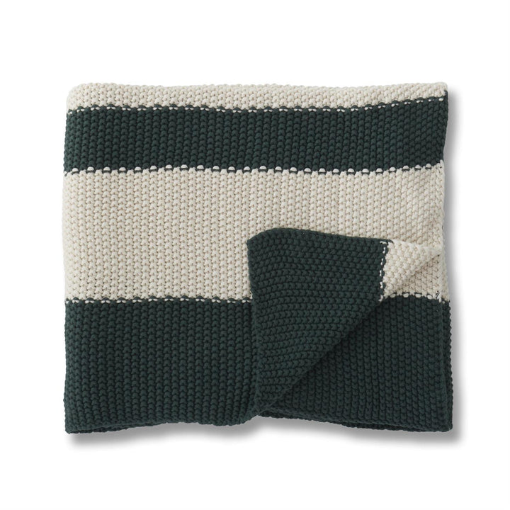 Cotton Knit Dark Green & Cream Blanket
