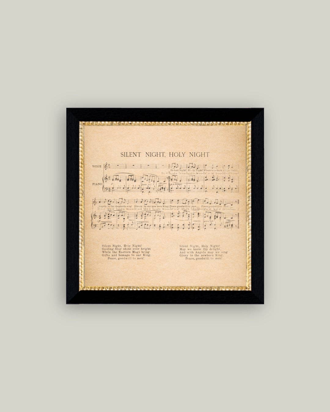 Framed sheet music for 'Silent Night, Holy Night'