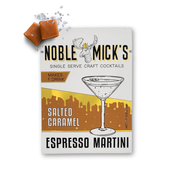 Noble Mick's Salted Caramel Espresso Martini cocktail package on a white background