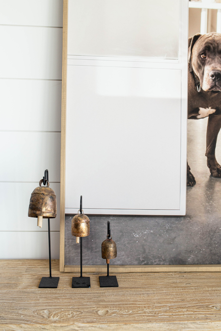 Vintage Inspired Iron Bell Stands Shelf Styling