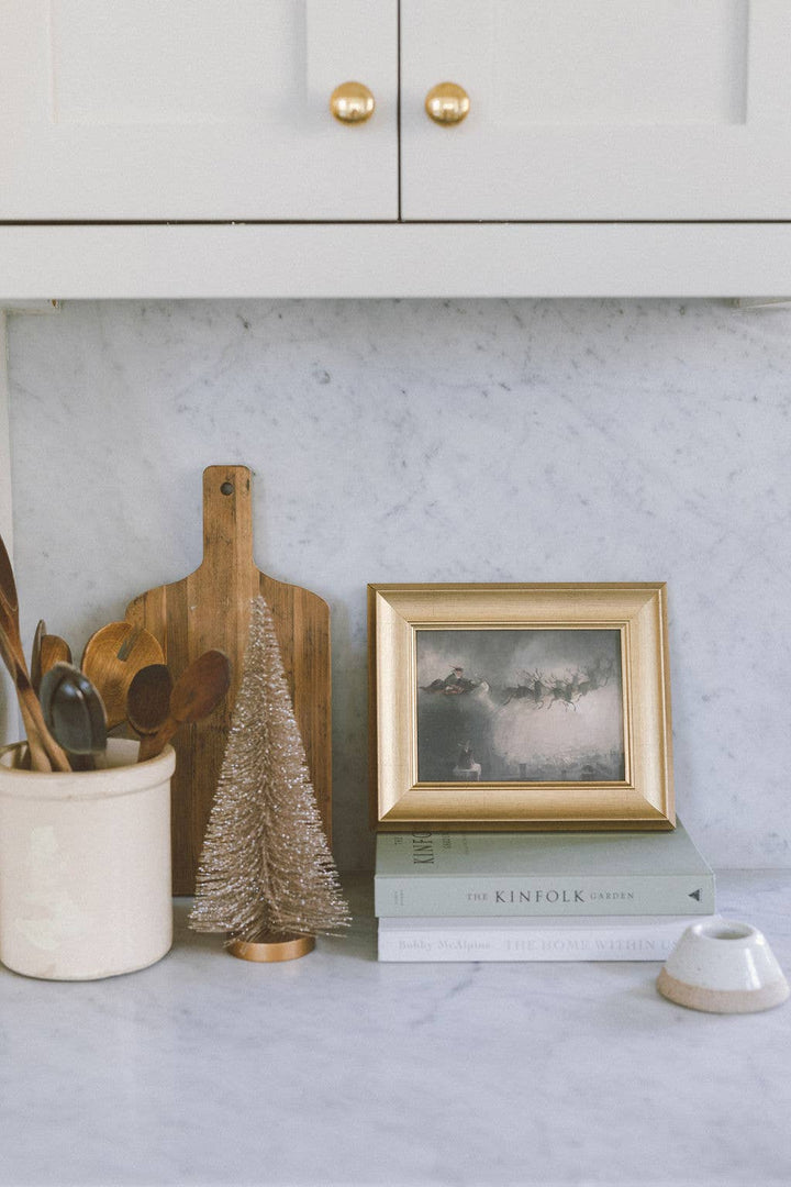 A Christmas Night Framed Antique Art: 18x14