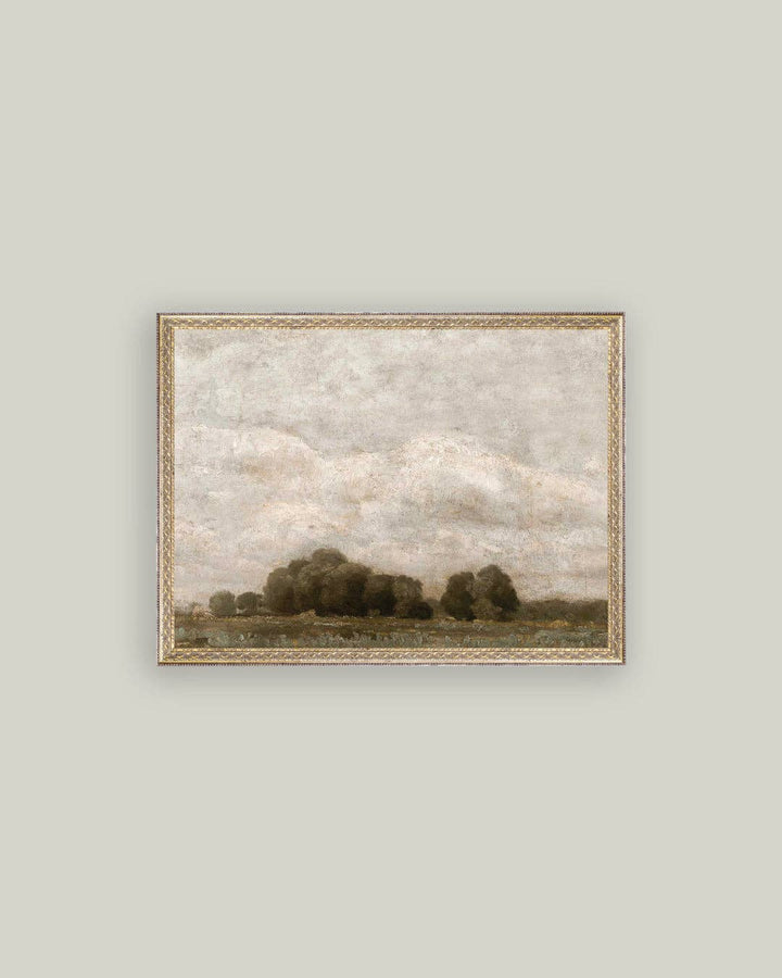 Tree and Cloud Landscape Framed Antique Art: 16x12