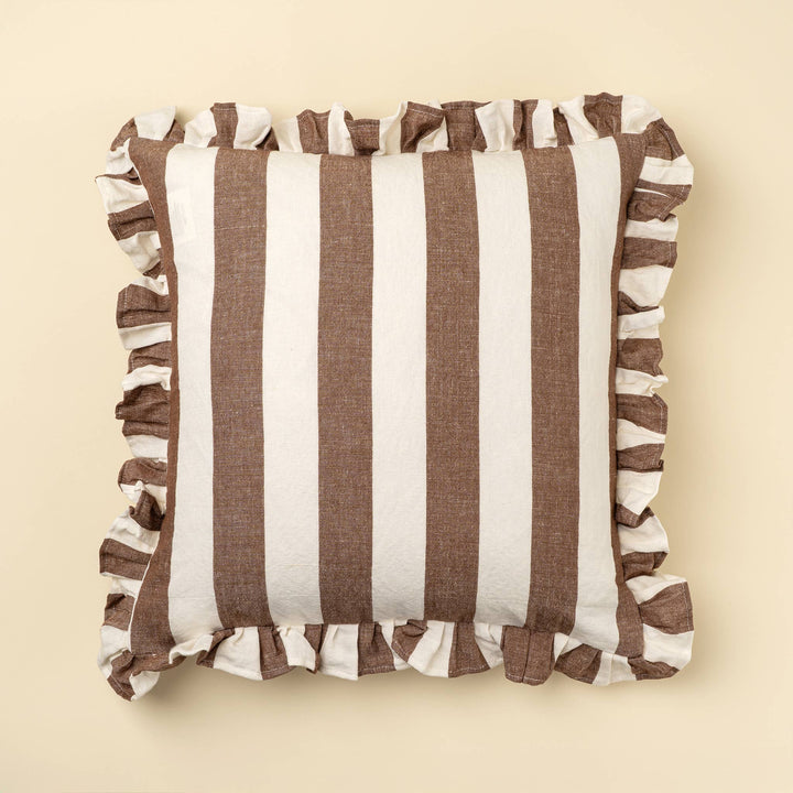 20x20 Ruffle Thick Stripe Pillow, Brown