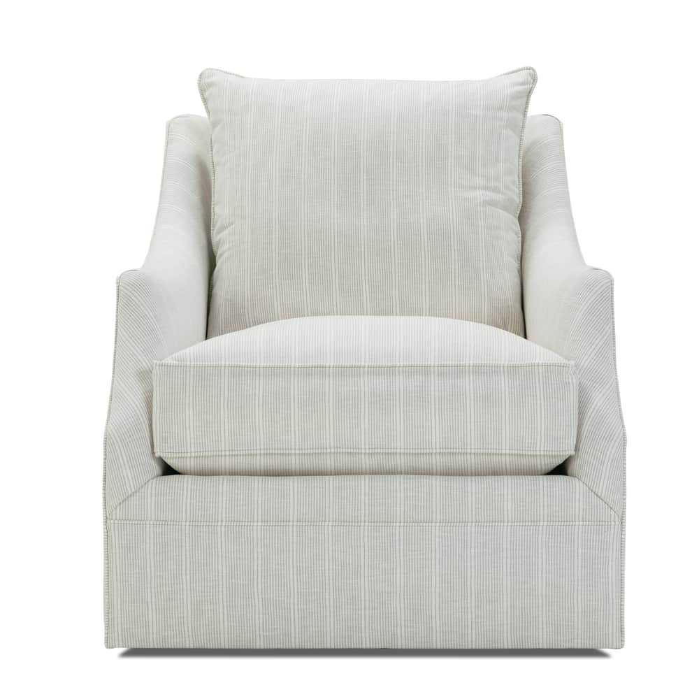 ivory striped swivel armchair with cushions