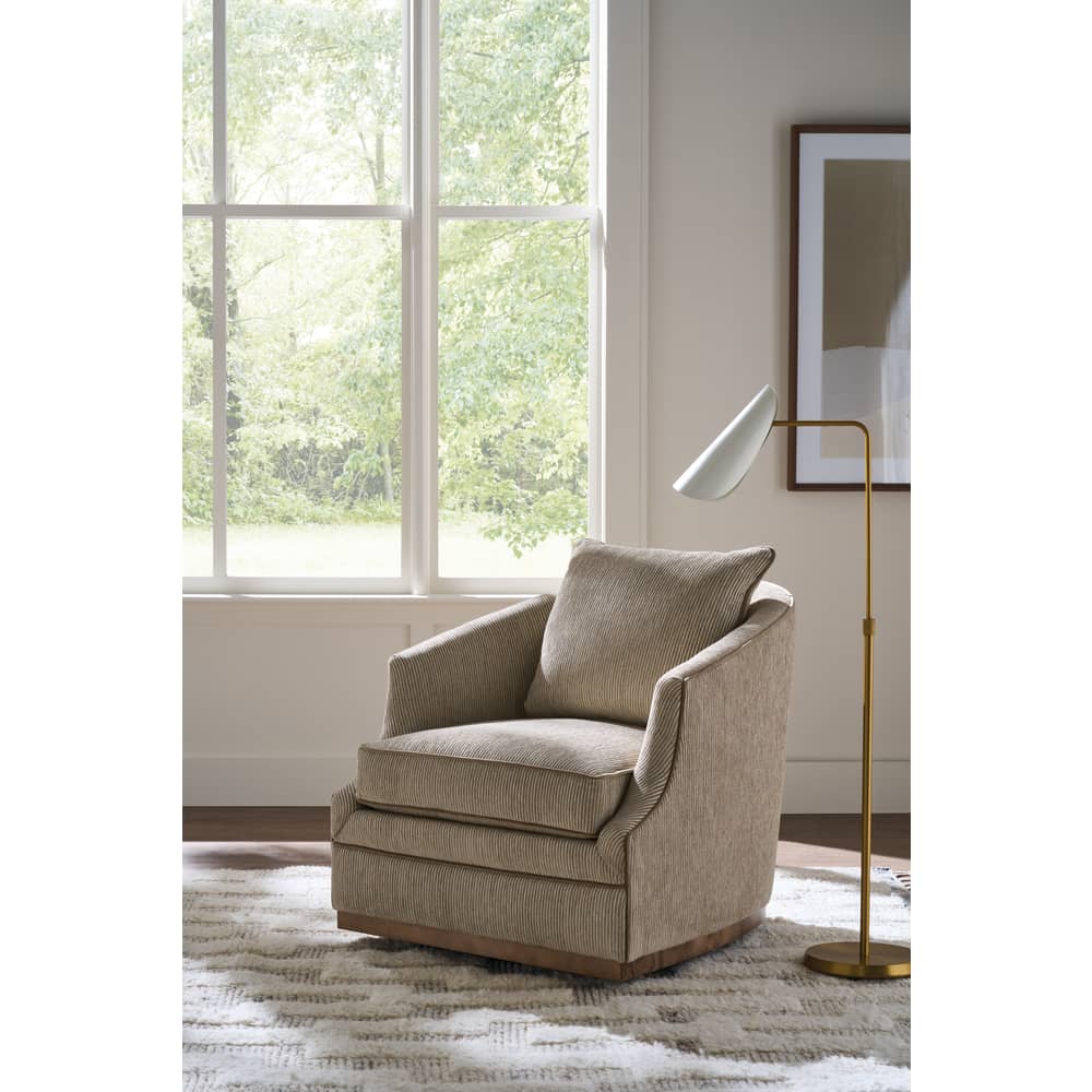 beige striped  swivel armchair with cushions
