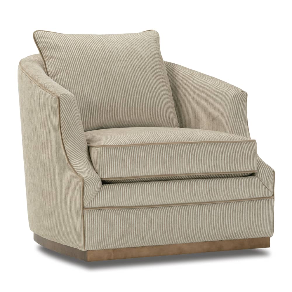 beige striped  swivel armchair with cushions