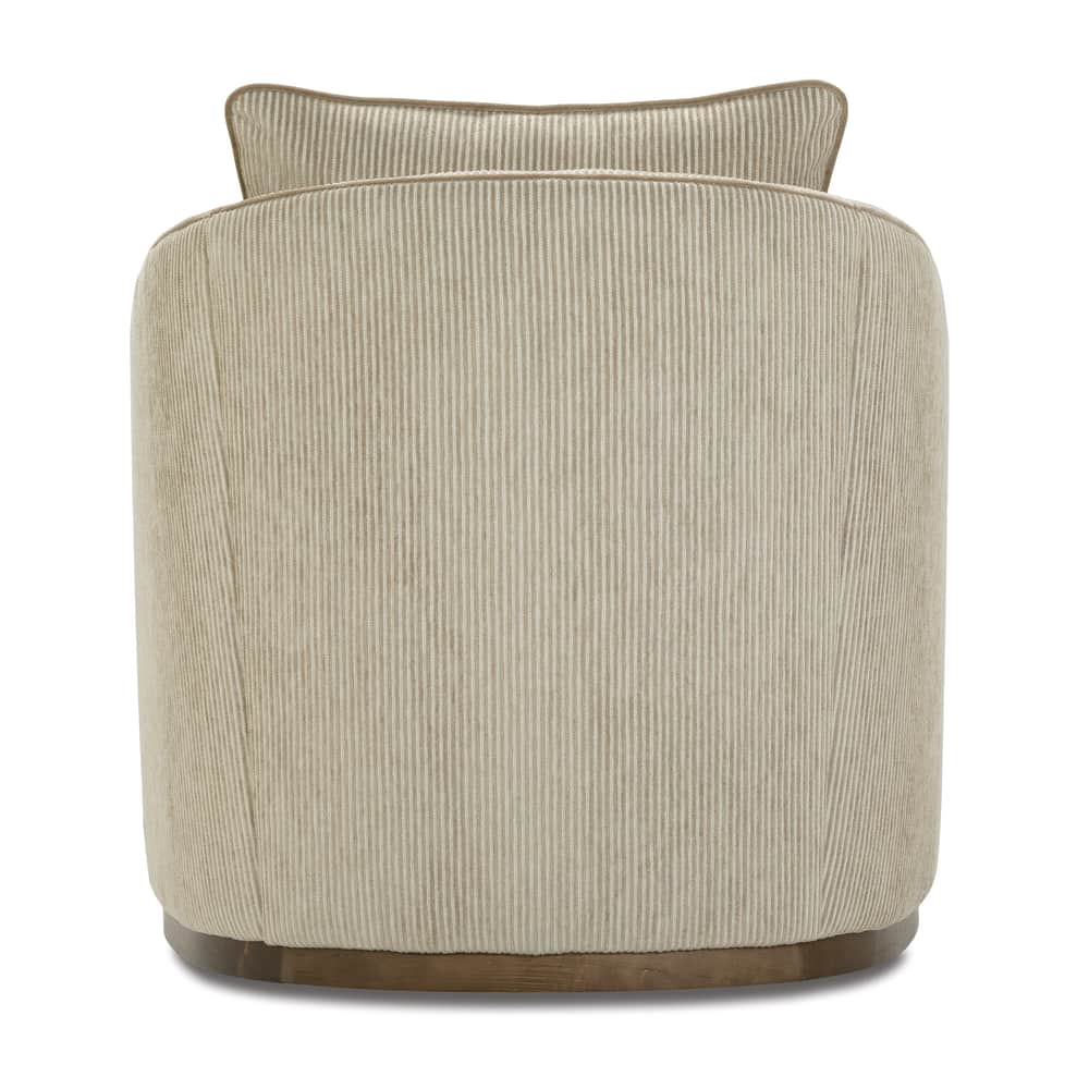 beige striped  swivel armchair with cushions