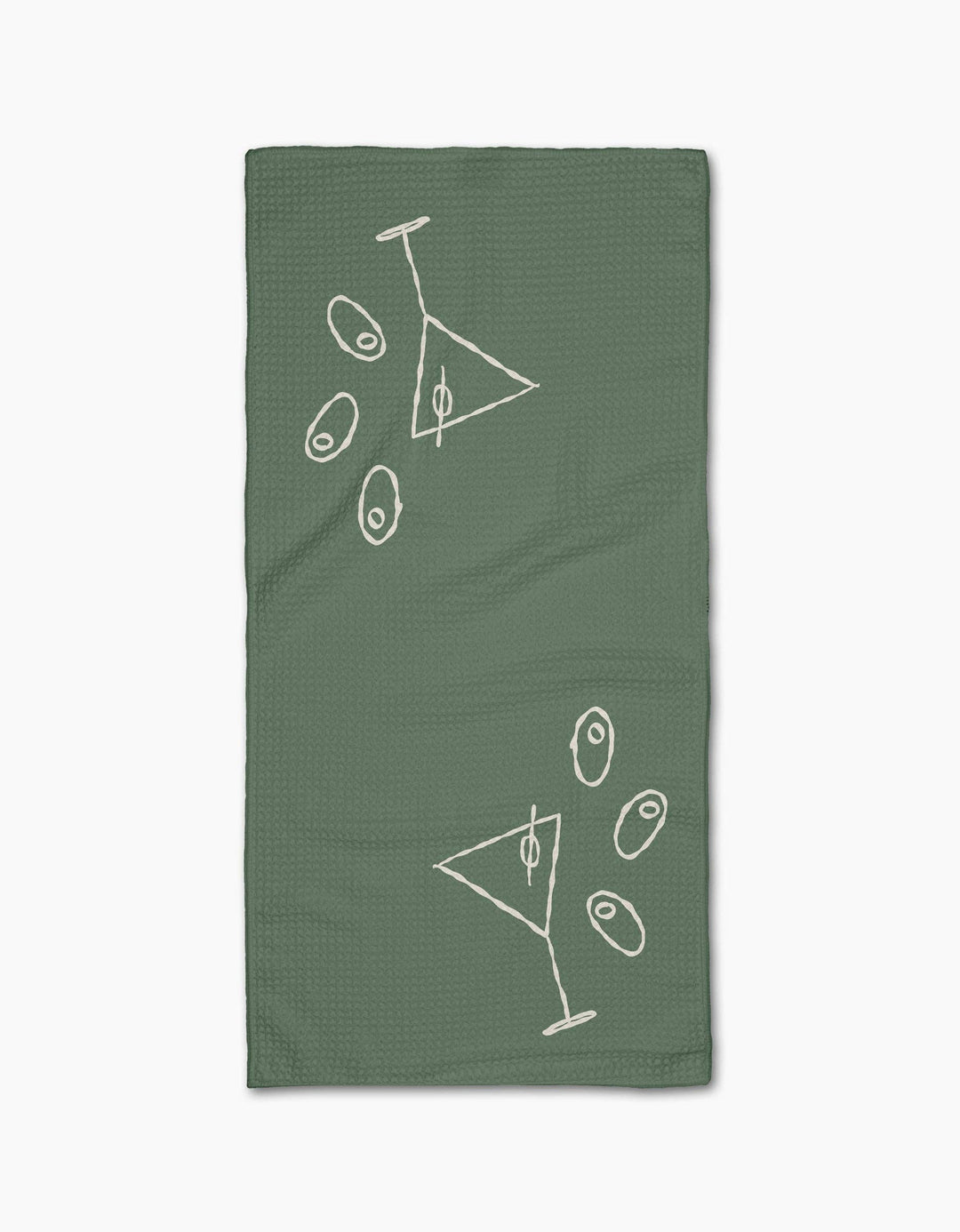 Green towel with white geometric designs 
