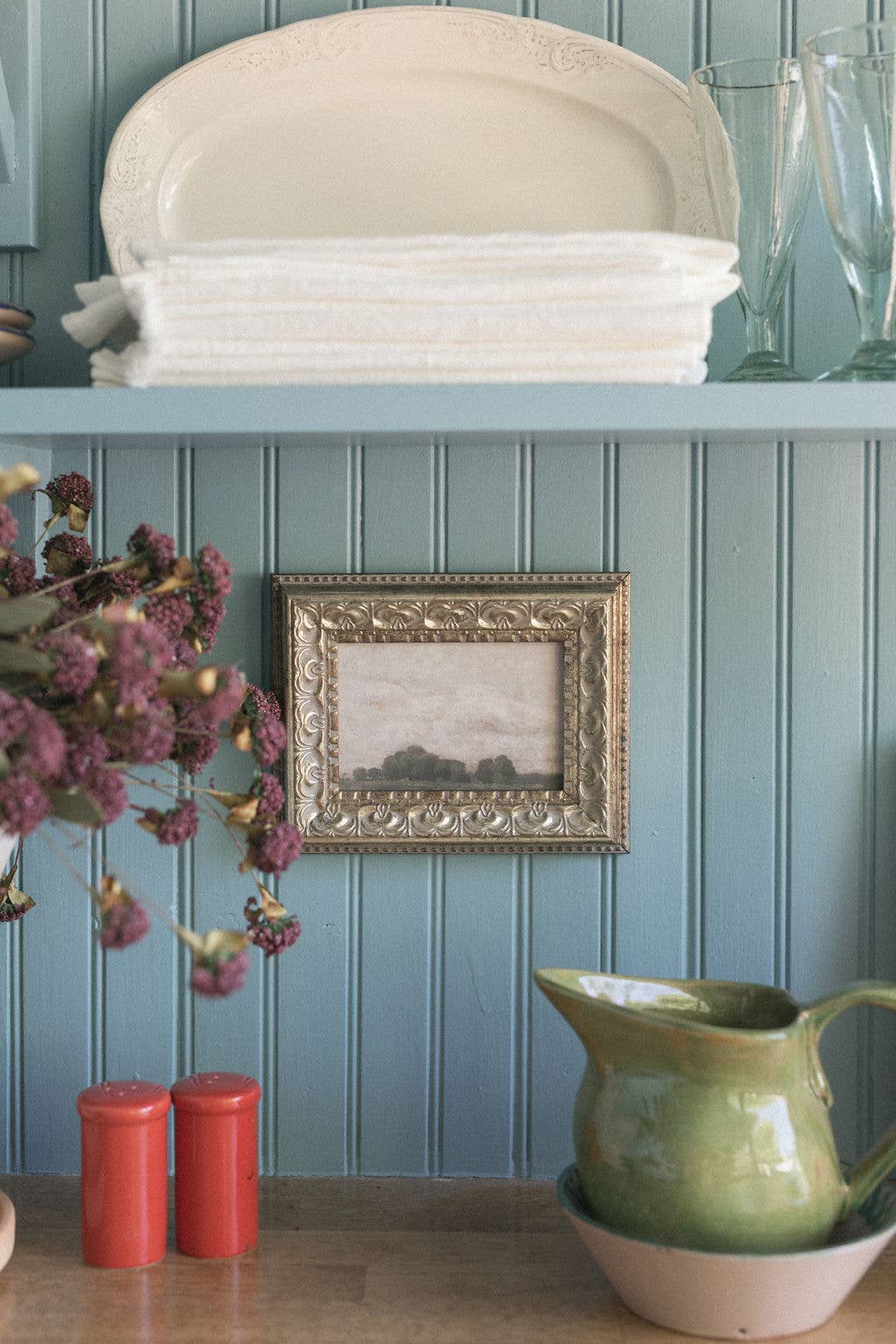 Tree and Cloud Landscape Framed Antique Art: 16x12