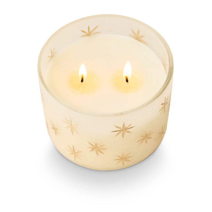 Winter White Frosted Star Glass Candle