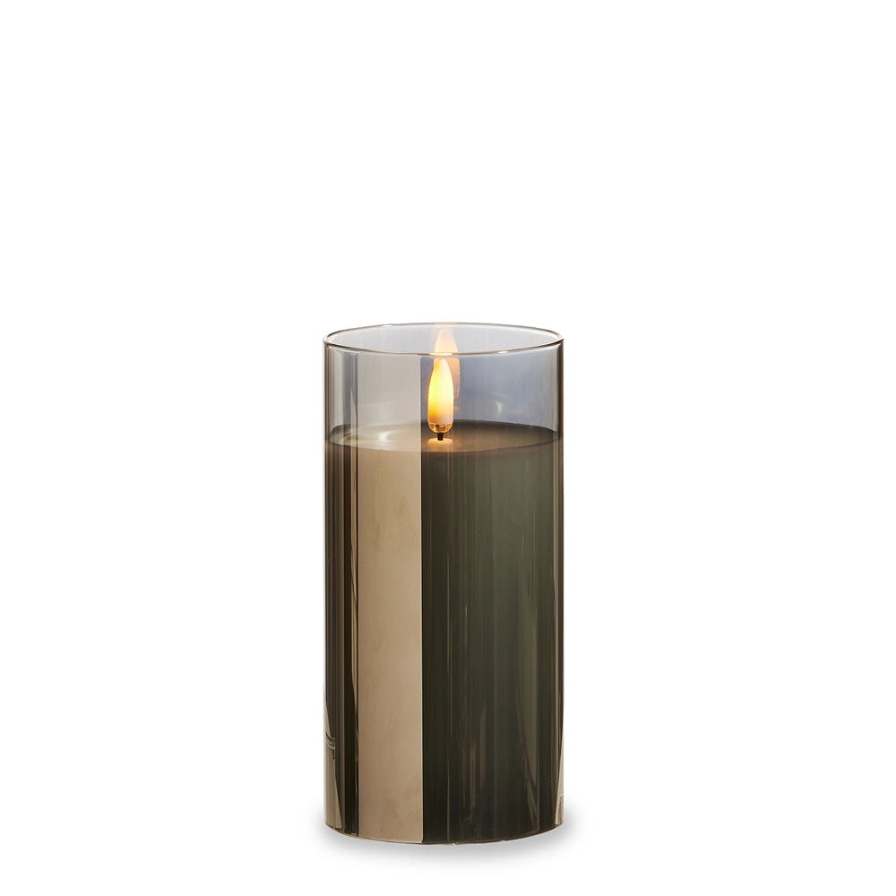 smoke glass ivory pillar candle