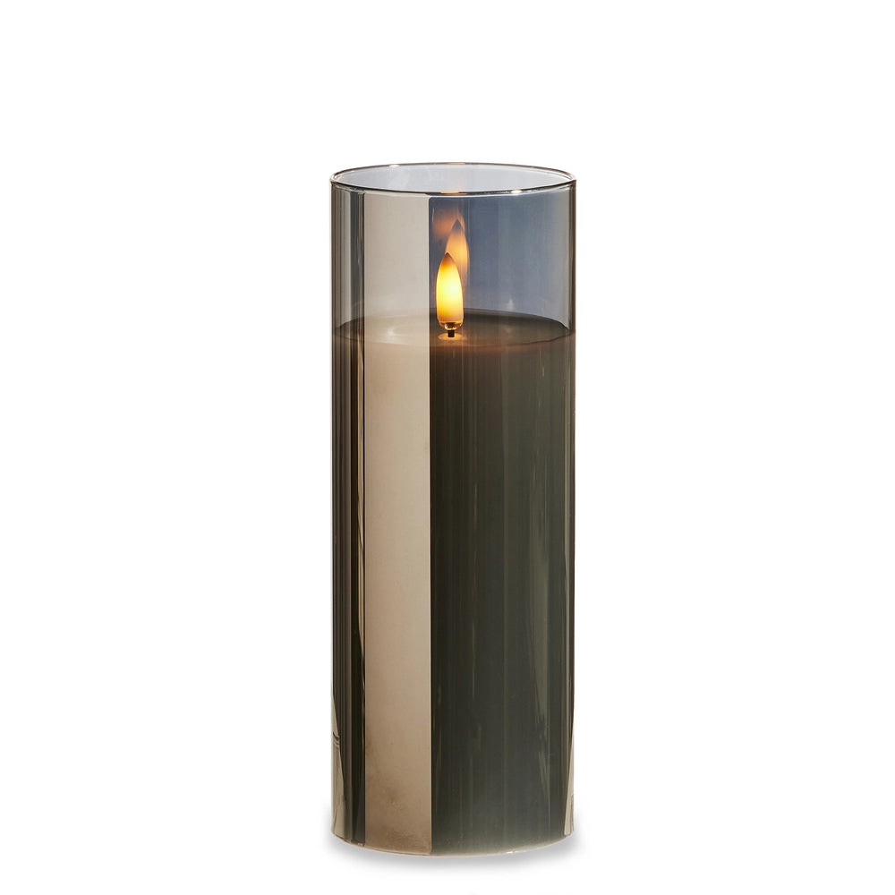 smoke glass ivory pillar candle