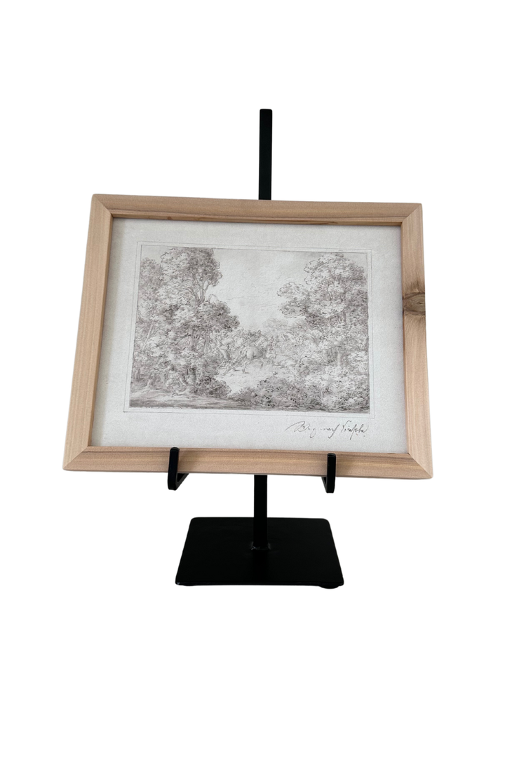 black metal easel with rectangular base