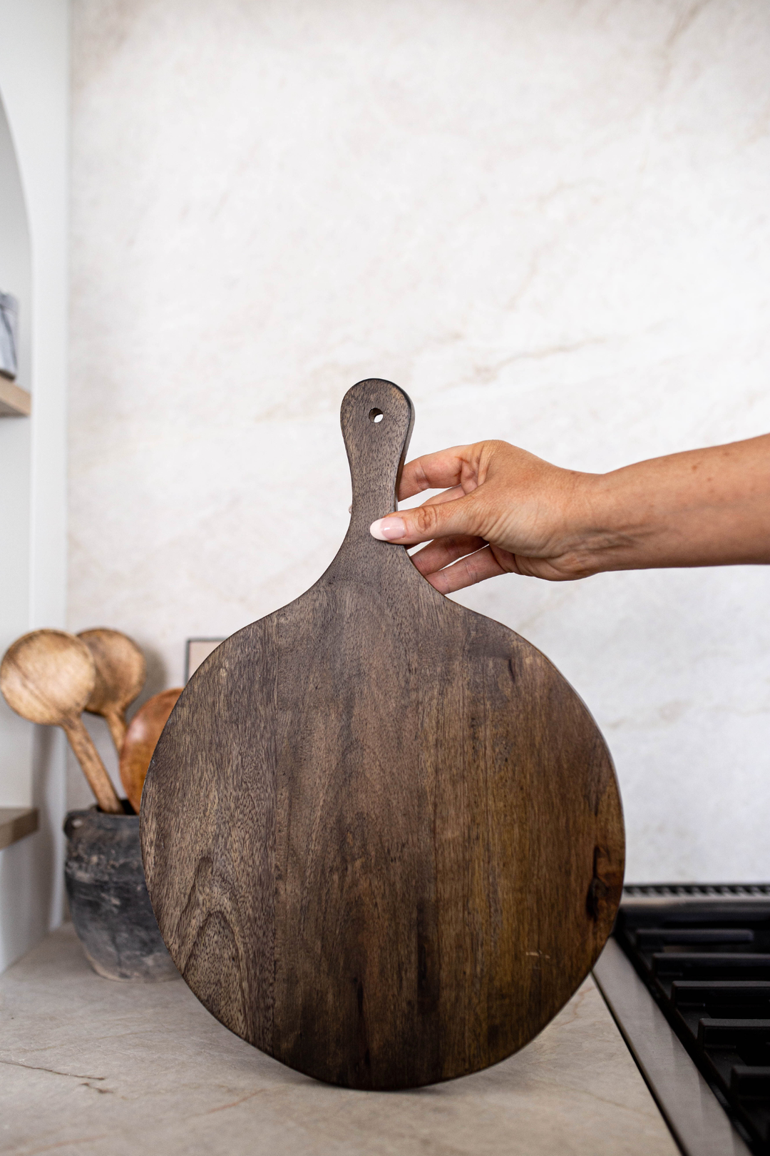 dark wooden platter / board