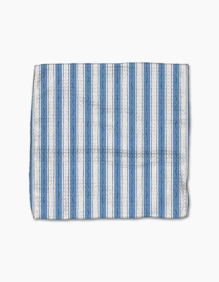 Blue and white striped fabric on a white background