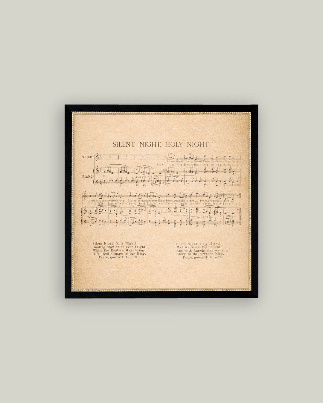 Framed sheet music for 'Silent Night, Holy Night'