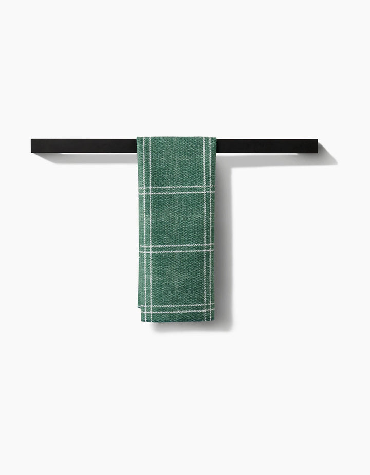 forest green and white plaid tea towel