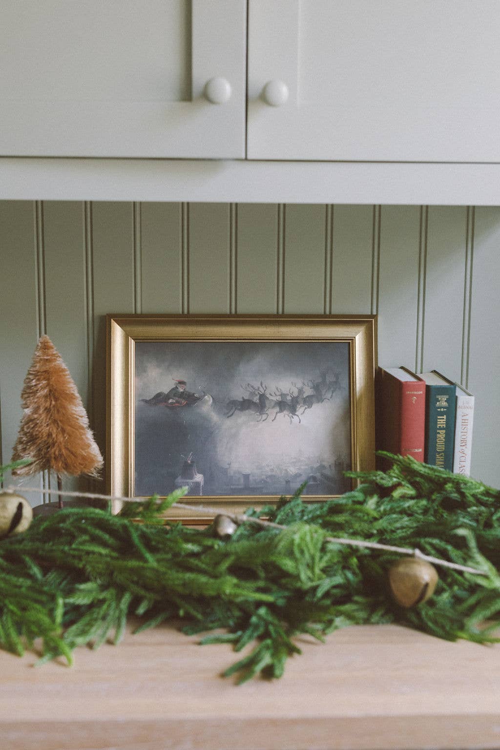 A Christmas Night Framed Antique Art: 18x14