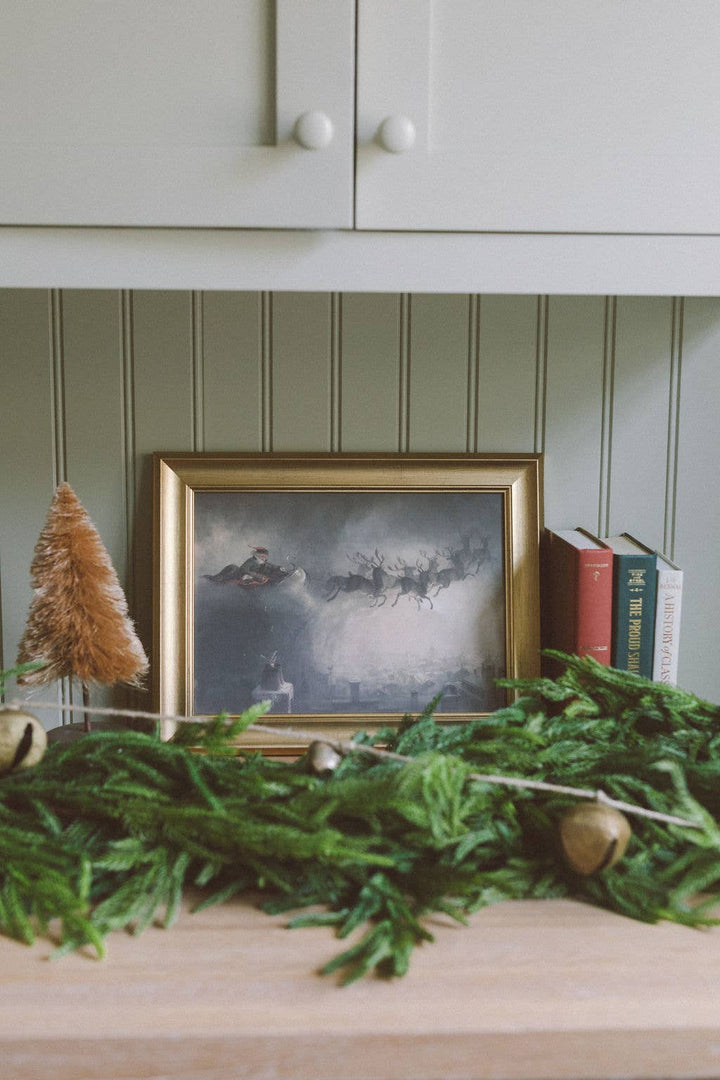 A Christmas Night Framed Antique Art: 18x14