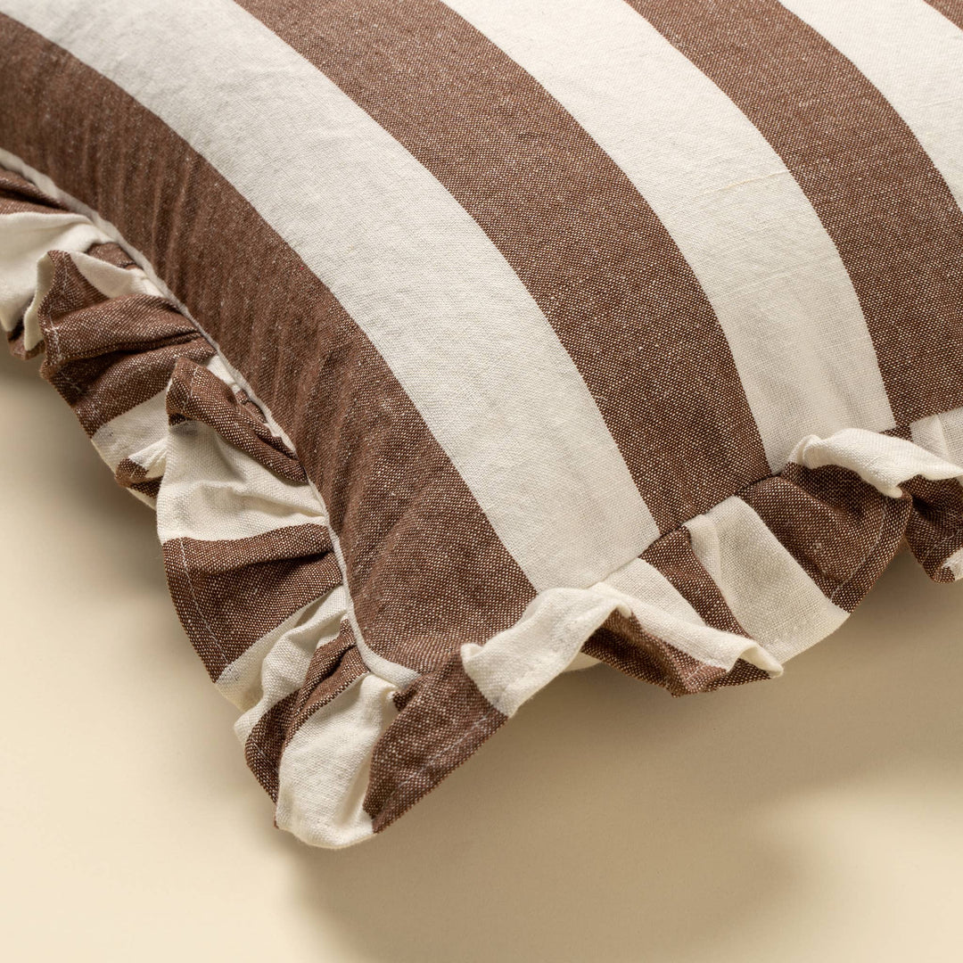 20x20 Ruffle Thick Stripe Pillow, Brown