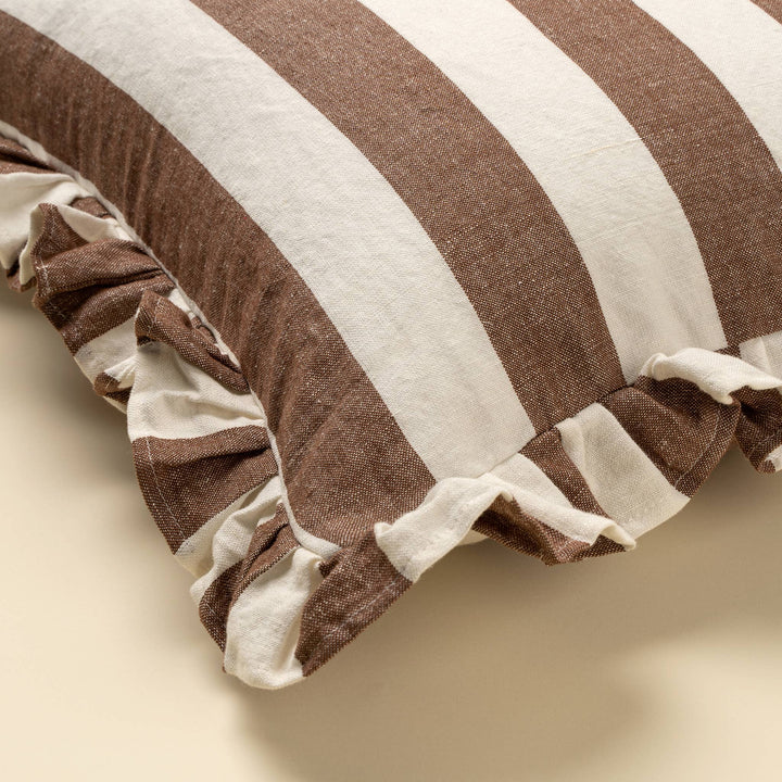 20x20 Ruffle Thick Stripe Pillow, Brown