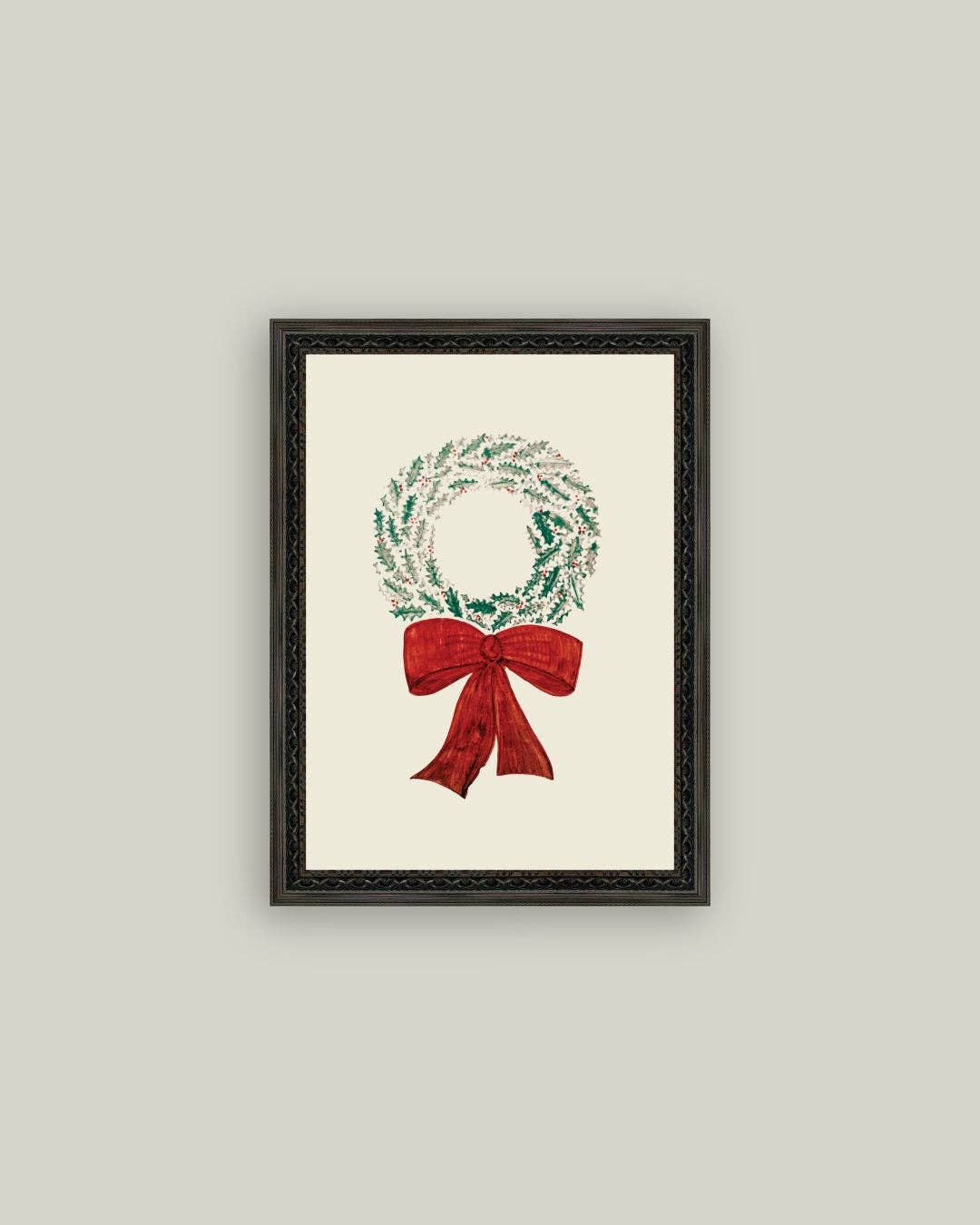 Christmas Wreath Framed Antique Art: 5x7