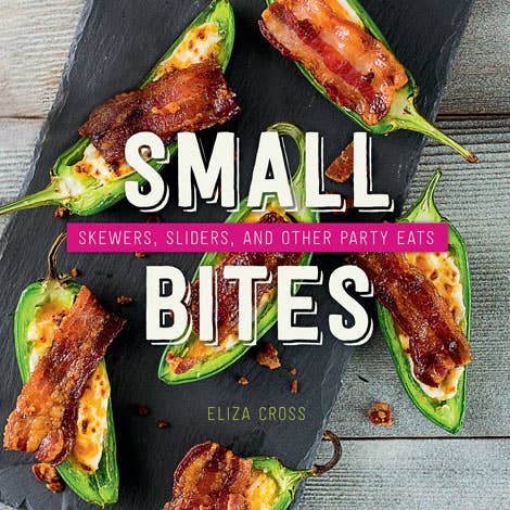 Book cover of 'Small Bites' with skewered appetizers on a slate surface.