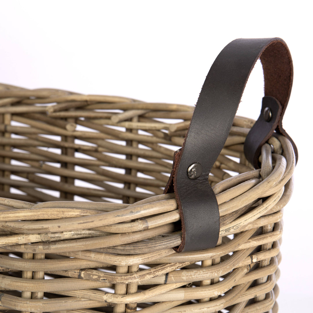 Oval Rattan Basket with Leather Handles