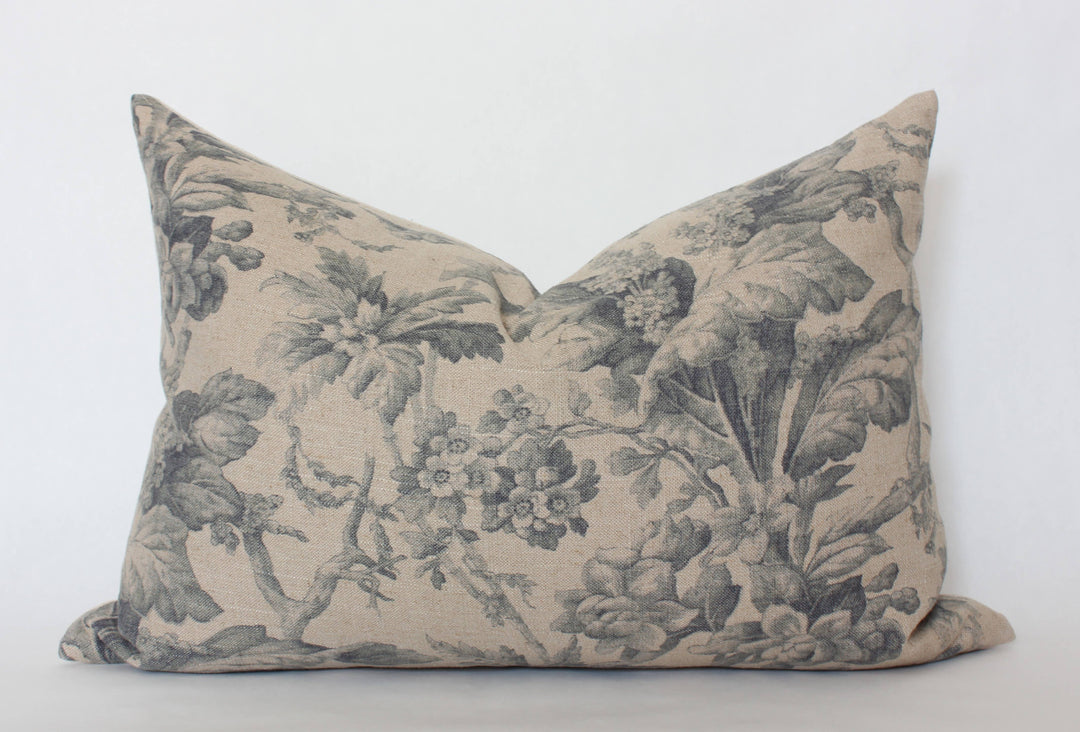 Designer Floral Lumbar, Tan Throw Pillow | Creek: 14x36