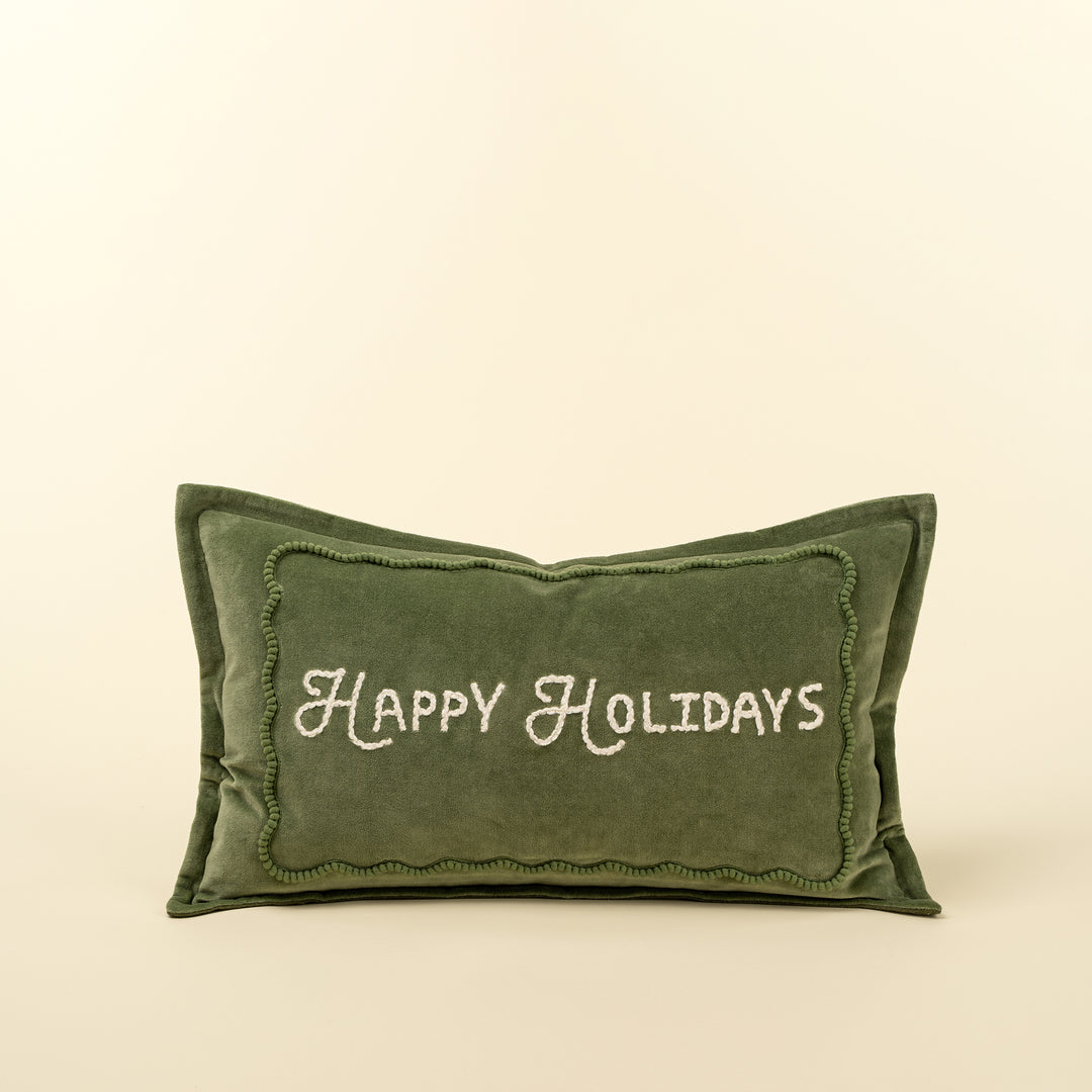 Green Happy Holidays Pillow