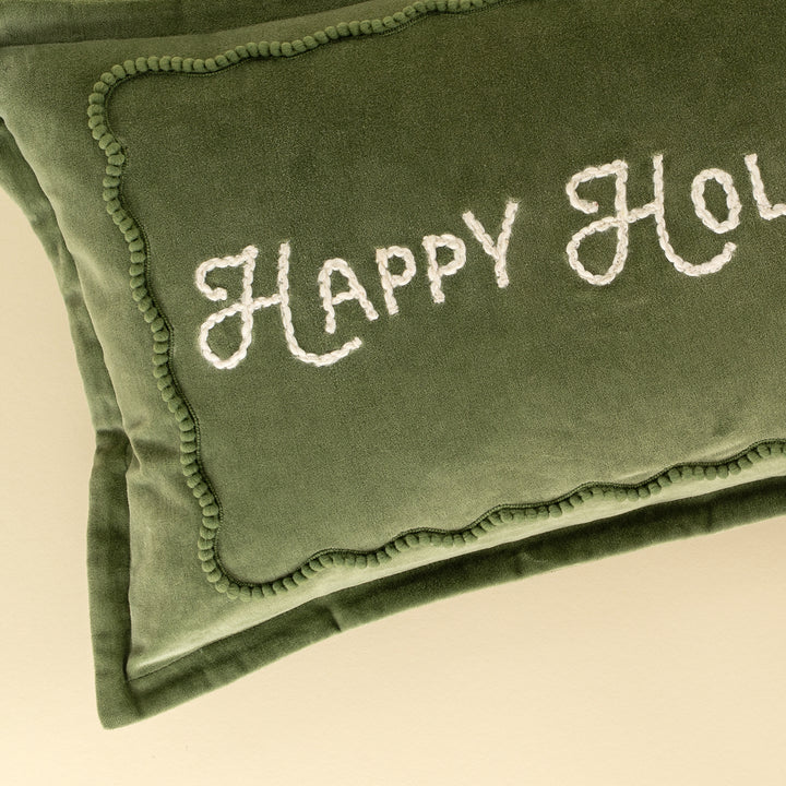 Green Happy Holidays Pillow