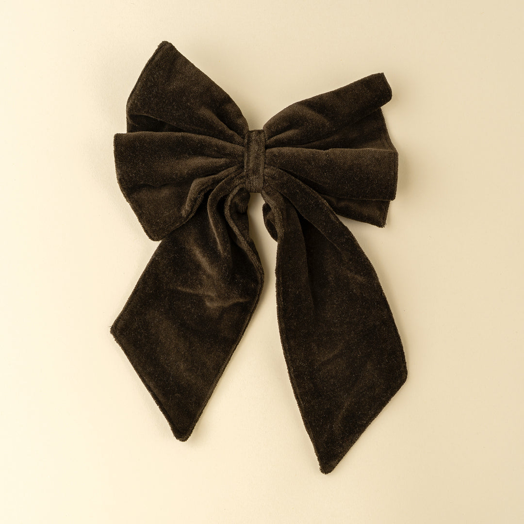 Velvet Bow Clip- Midnight Green