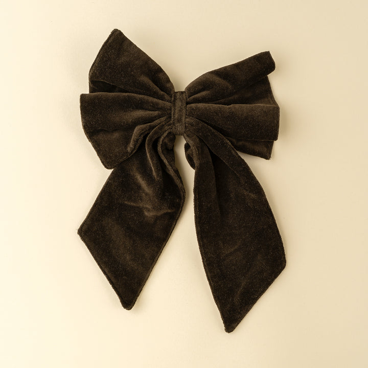 Velvet Bow Clip- Midnight Green