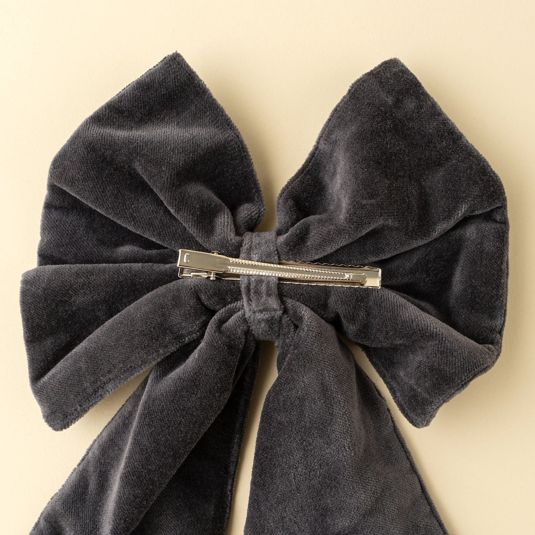 Velvet Bow Clip- Midnight Green