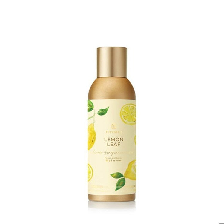Lemon leaf themed spray bottle on a white background