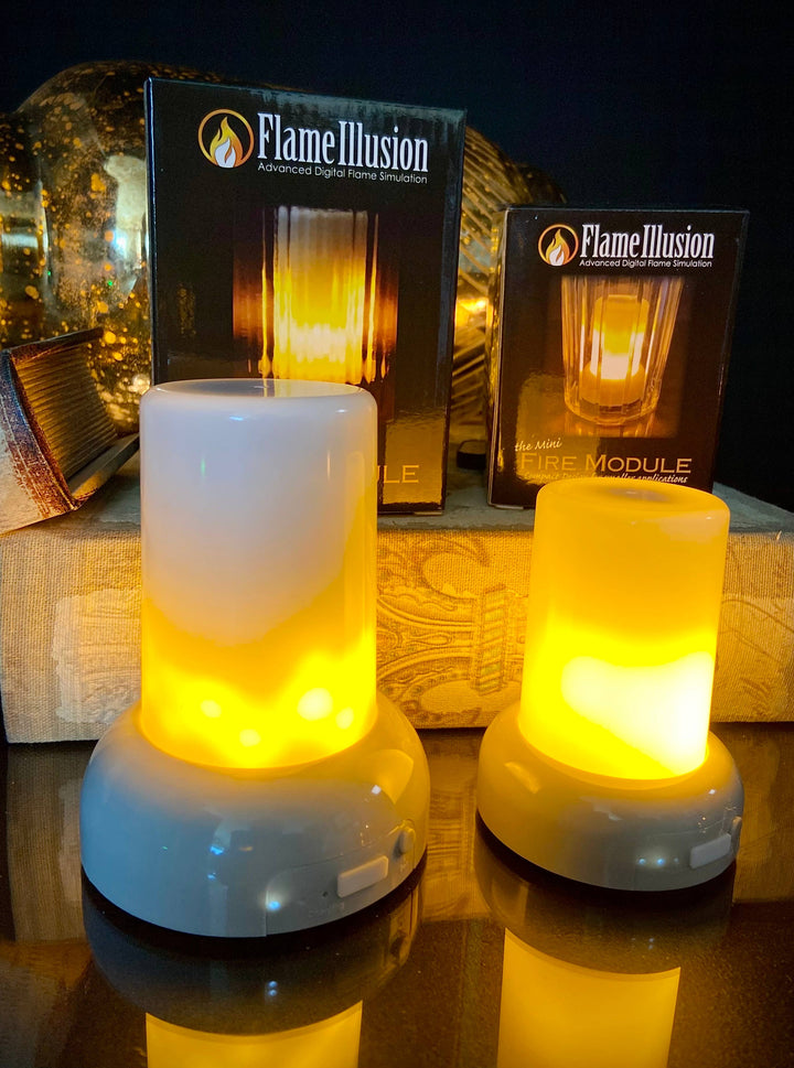 Two illuminated flame modules 