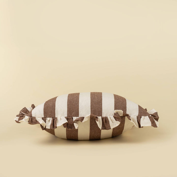 20x20 Ruffle Thick Stripe Pillow, Brown