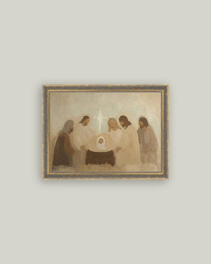 framed artwork of the nativity with star in the center