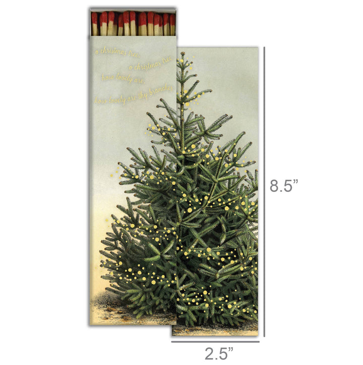 Matchbox with Christmas tree design and matchsticks with dimensions