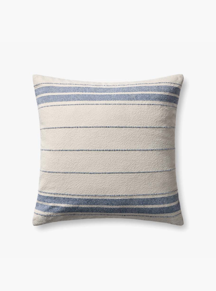Striped pillow with blue and beige pattern 